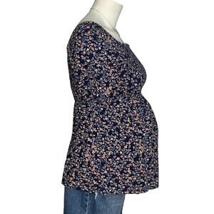Isabel Maternity Top Navy Floral Print Short Sleeve Pullover Size M